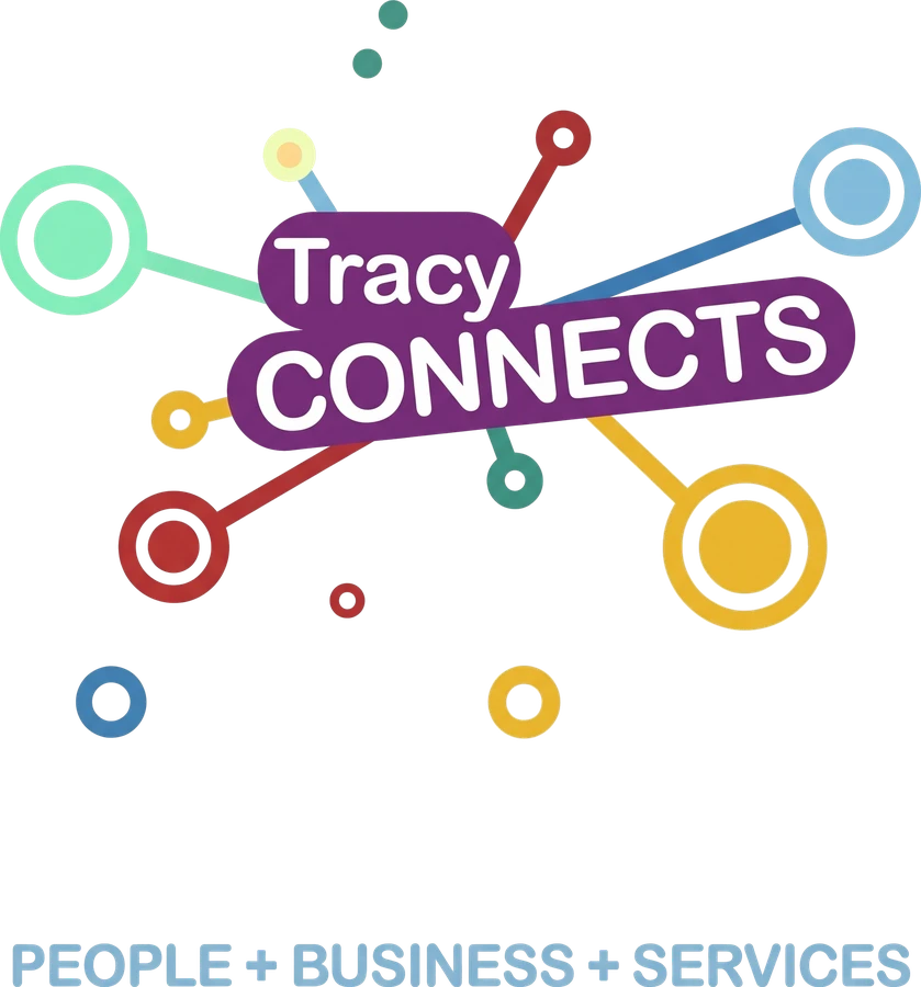 Tracy Connects logo: People + Business + Services